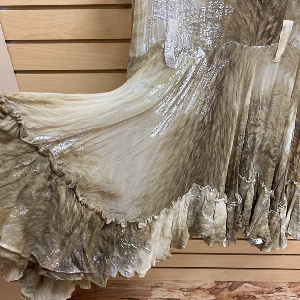Just Cavalli Silver and Taupe Long Sleeve Ruffle-Hem Shirt Dress - Picture 5 of 11